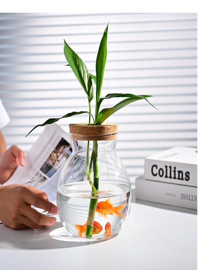CUSNESTAL Small Fish Bowl, Cute Betta Tank, High Clear Fish Glass Bowl, Desktop Mini Aquarium Vases for Betta Fish and Hydroponic Plants, Plants Propagation Station, Home Office Table Decorations - Image 4